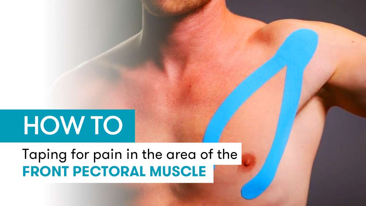Instructions for kinesiology tape for pain in the area of the anterior chest muscle