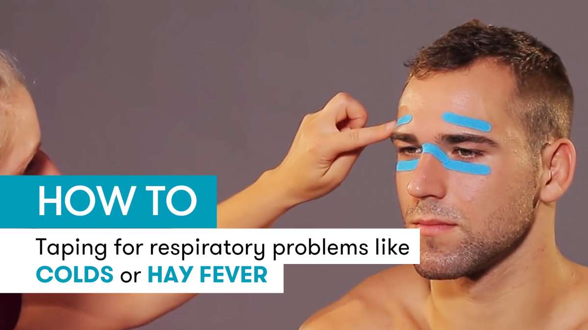 Instructions for kinesiology tape for respiratory problems such as colds or hay fever
