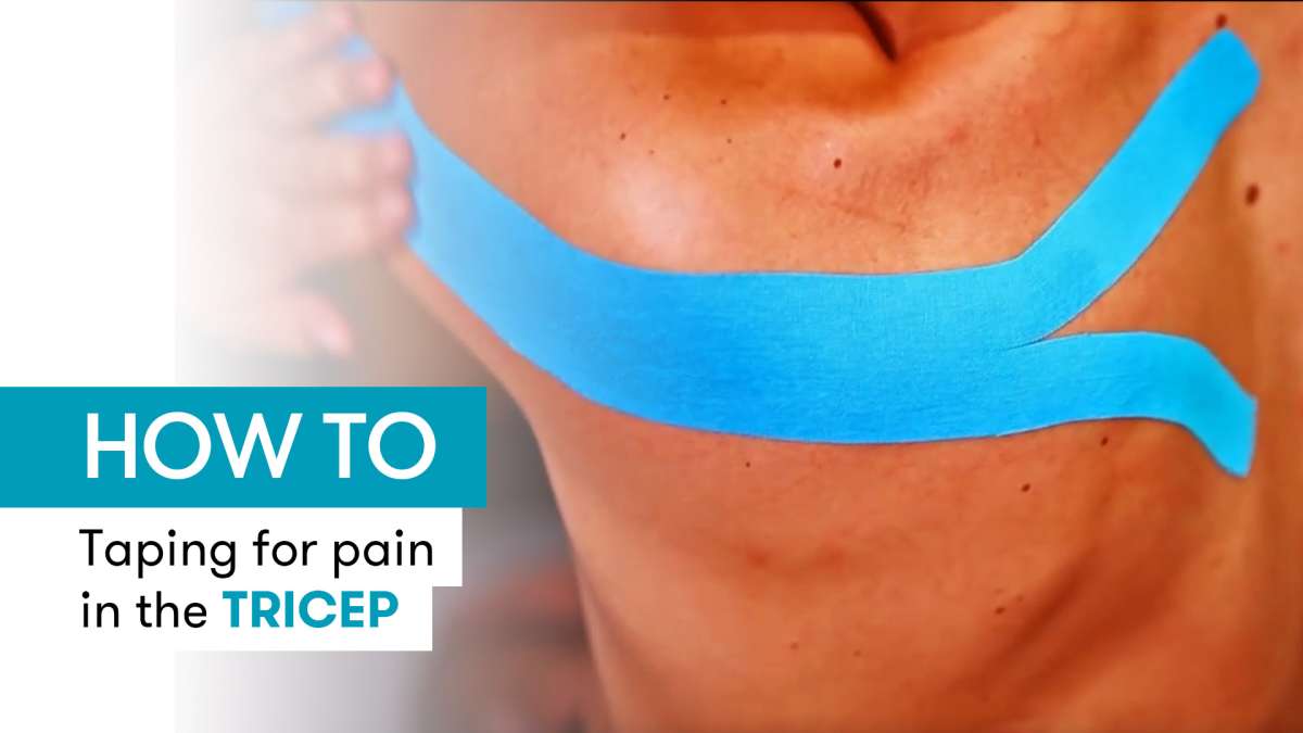 Instructions for kinesiology tape for pain in the area of the triceps